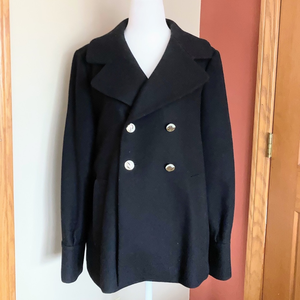 Banana Republic Classic Black Pea Coat with Silver Buttons - Picture 2 of 8